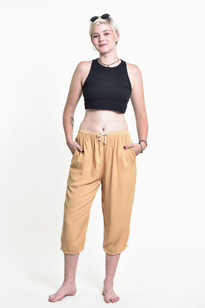 Women's Drawstring Yoga Massage Cropped Pants in Cream