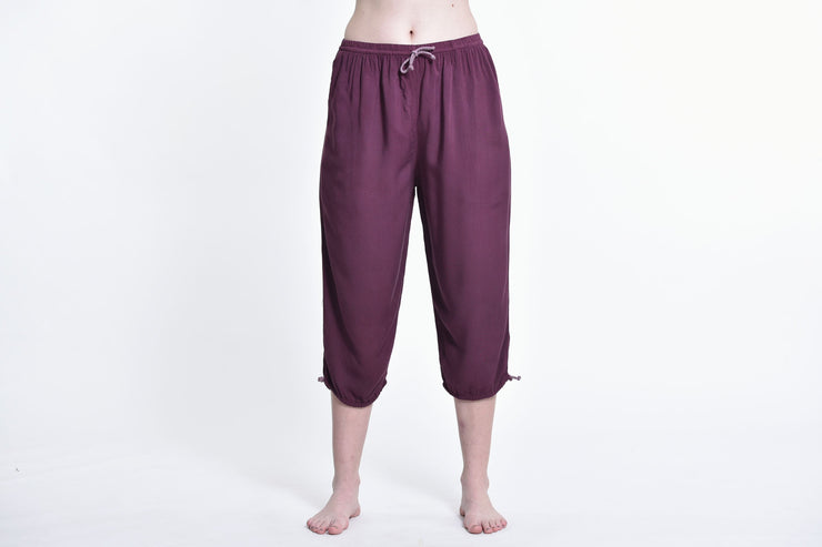 Women's Drawstring Yoga Massage Cropped Pants in Dark Purple