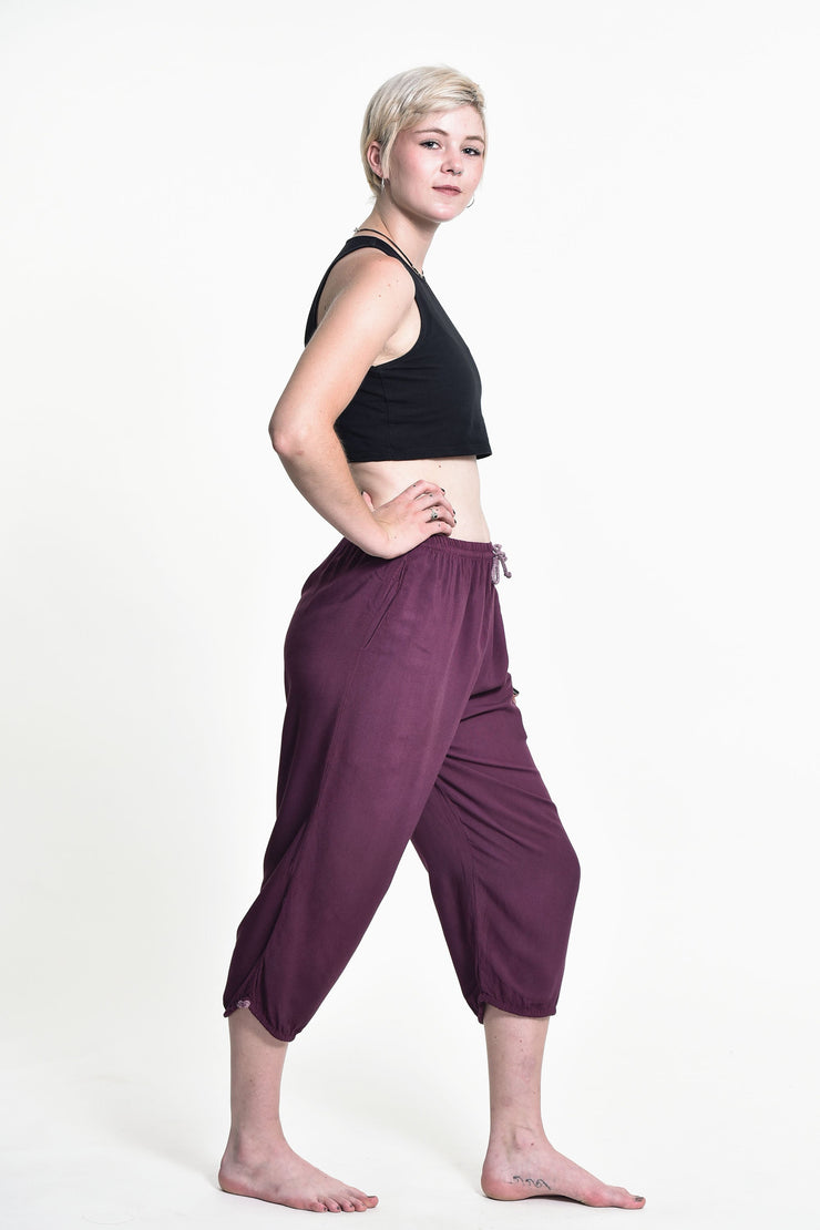 Women's Drawstring Yoga Massage Cropped Pants in Dark Purple