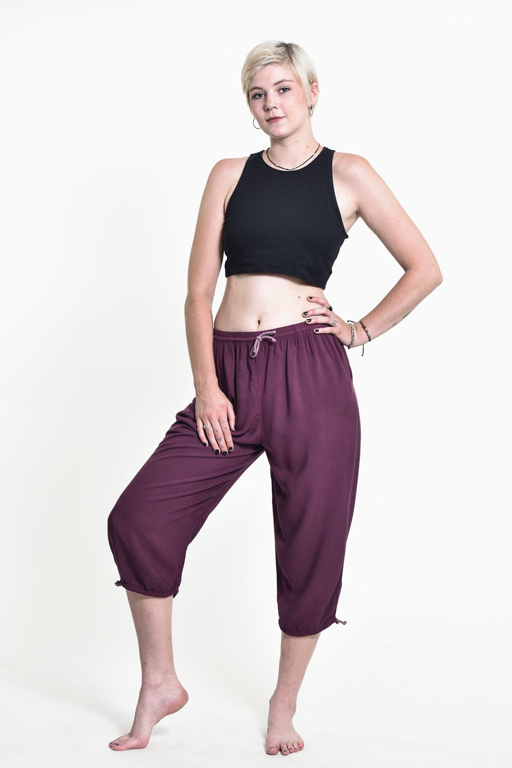 Women's Drawstring Yoga Massage Cropped Pants in Dark Purple