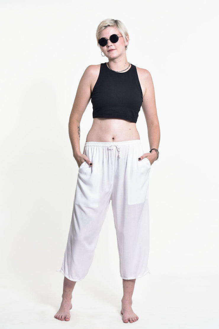 Women's Drawstring Yoga Massage Cropped Pants in White