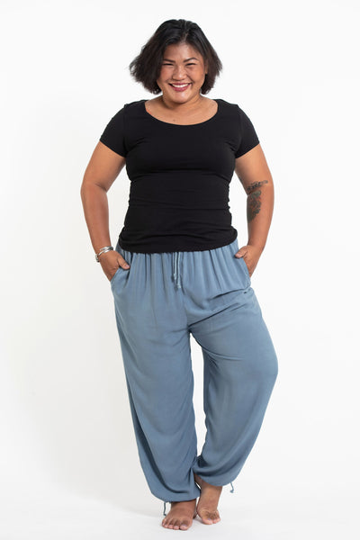 Plus Size Solid Color Drawstring Women's Yoga Massage Pants in Blue Gray