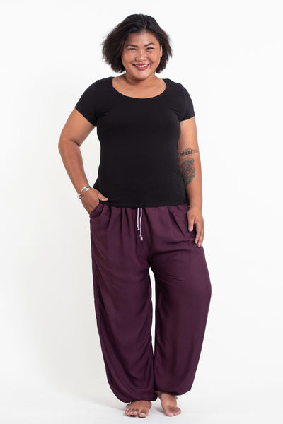 Plus Size Solid Color Drawstring Women's Yoga Massage Pants in Dark Purple