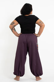 Plus Size Women's Drawstring Pinstripes Cotton Pants with Aztec Pocket in Purple