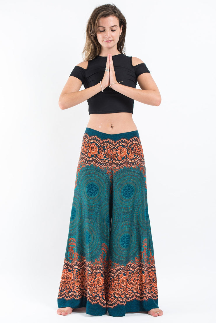 Geometric Mandalas Palazzo Style Harem Pants in Turquoise