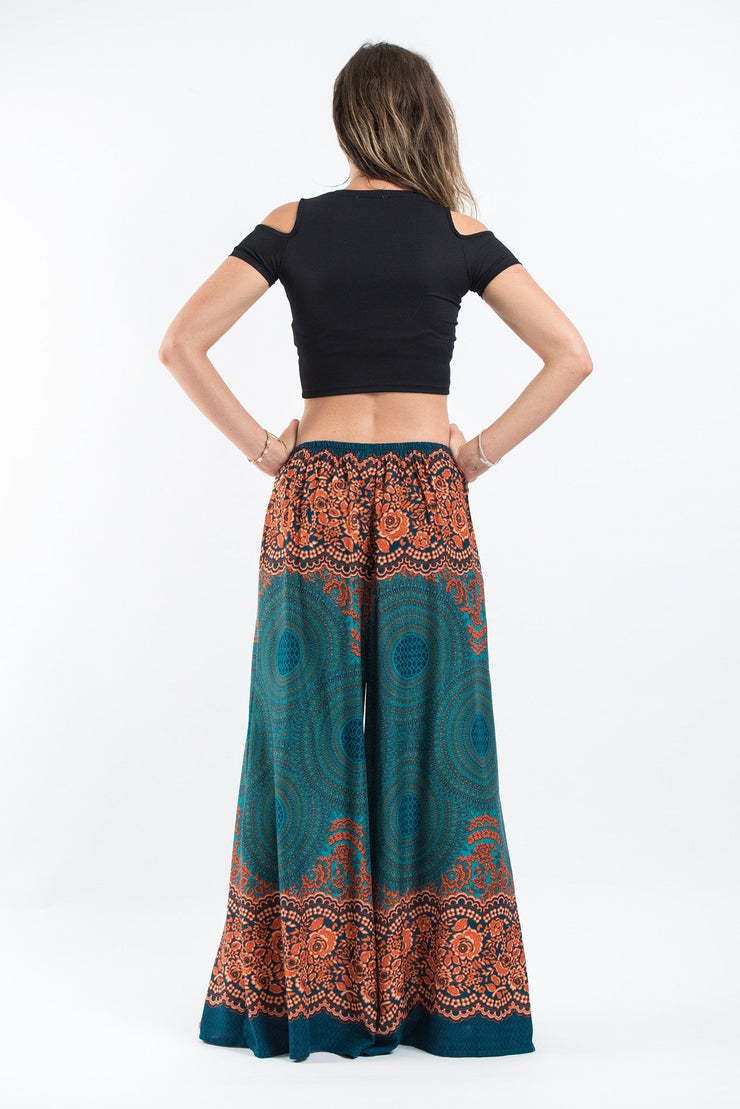 Geometric Mandalas Palazzo Style Harem Pants in Turquoise