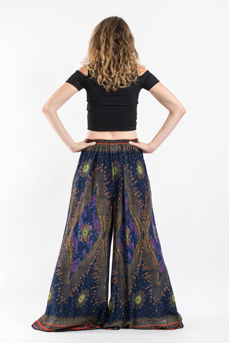 Peacock Eyes Palazzo Style Harem Pants in Navy