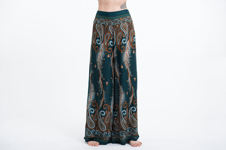 Paisley Feathers Palazzo Style Harem Pants in Green