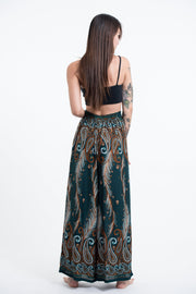 Paisley Feathers Palazzo Style Harem Pants in Green