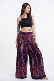 Paisley Feathers Palazzo Style Harem Pants in Purple