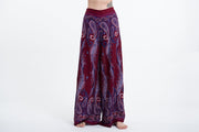 Paisley Feathers Palazzo Style Harem Pants in Red