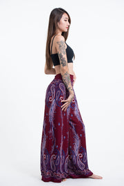 Paisley Feathers Palazzo Style Harem Pants in Red