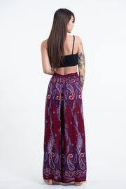 Paisley Feathers Palazzo Style Harem Pants in Red