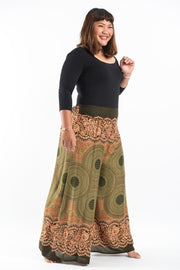 Plus Size Geometric Mandalas Palazzo Style Harem Pants in Olive