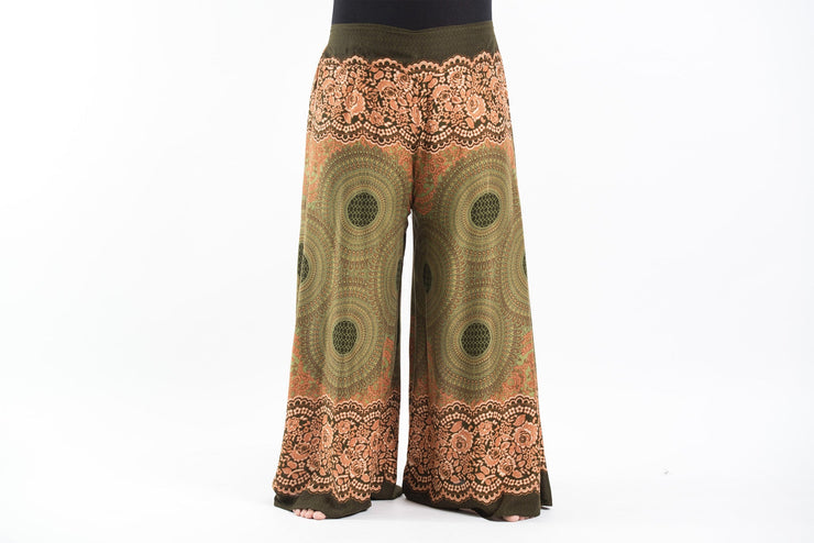 Plus Size Geometric Mandalas Palazzo Style Harem Pants in Olive