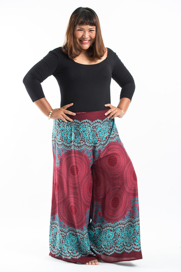 Plus Size Geometric Mandalas Palazzo Style Harem Pants in Red