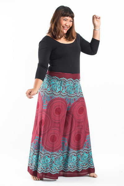 Plus Size Geometric Mandalas Palazzo Style Harem Pants in Red