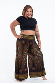 Plus Size Peacock Eyes Palazzo Style Harem Pants in Brown Gold