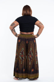 Plus Size Peacock Eyes Palazzo Style Harem Pants in Brown Gold