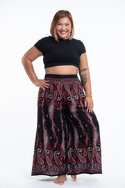 Plus Size Paisley Feathers Palazzo Style Harem Pants in Black