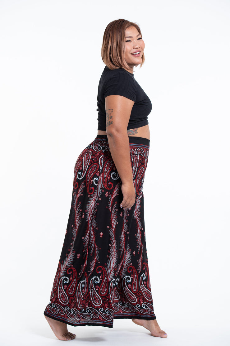 Plus Size Paisley Feathers Palazzo Style Harem Pants in Black