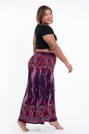 Plus Size Paisley Feathers Palazzo Style Harem Pants in Purple