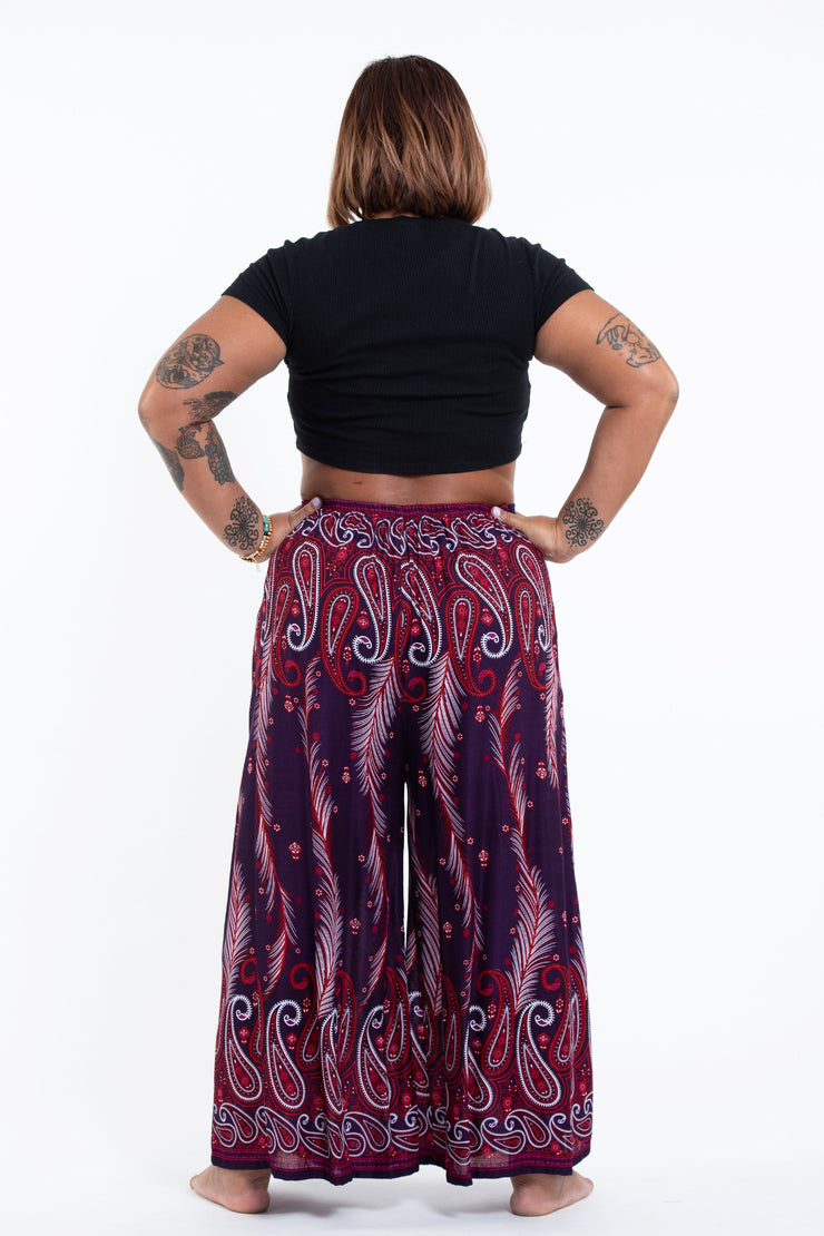 Plus Size Paisley Feathers Palazzo Style Harem Pants in Purple