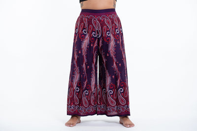 Plus Size Paisley Feathers Palazzo Style Harem Pants in Purple