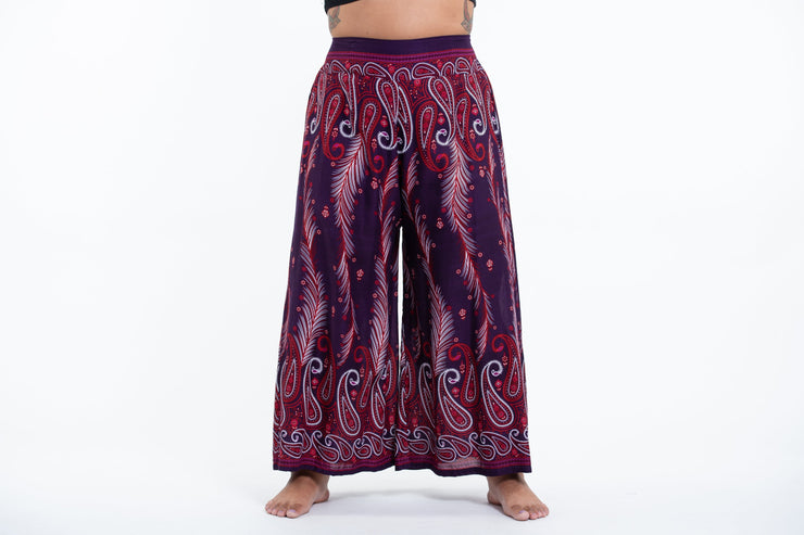 Plus Size Paisley Feathers Palazzo Style Harem Pants in Purple