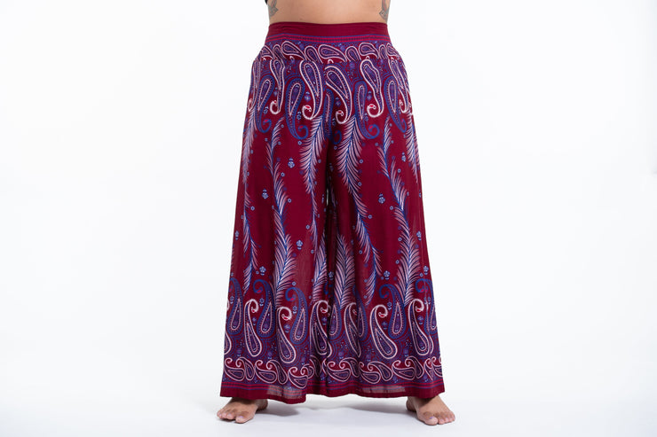 Plus Size Paisley Feathers Palazzo Style Harem Pants in Red