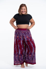 Plus Size Paisley Feathers Palazzo Style Harem Pants in Red