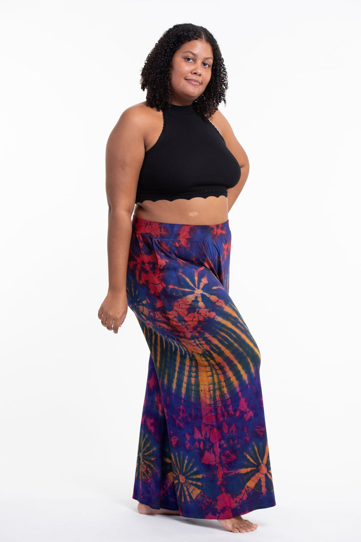 Plus Size Tie Dye Wide Leg Palazzo Harem Pants Cotton in Blue