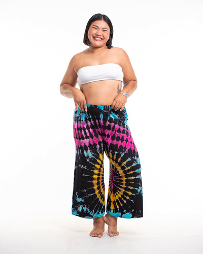 Plus Size Tie Dye Wide Leg Palazzo Harem Pants Cotton in Turquoise