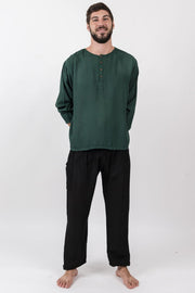 Mens Yoga Shirts No Collar with Coconut Buttons in Dark Teal