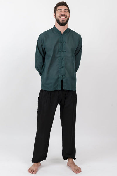 Mens Yoga Shirts Chinese Collared in Dark Teal