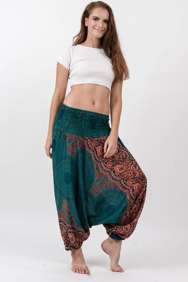 Geometric Mandalas 2-in-1 Jumpsuit Harem Pants in Turquoise