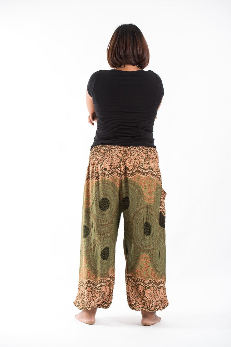 Plus Size Geometric Mandalas Women's Harem Pants in Olive