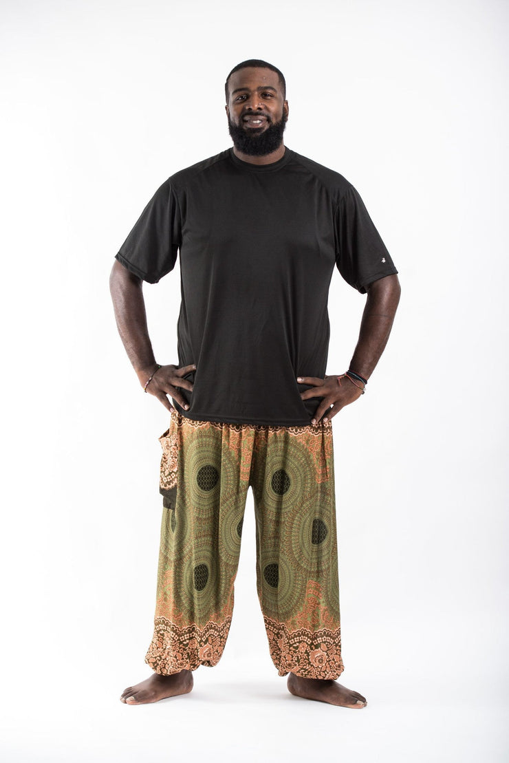 Plus Size Geometric Mandalas Men's Harem Pants in Olive