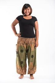 Plus Size Geometric Mandalas Women's Harem Pants in Olive