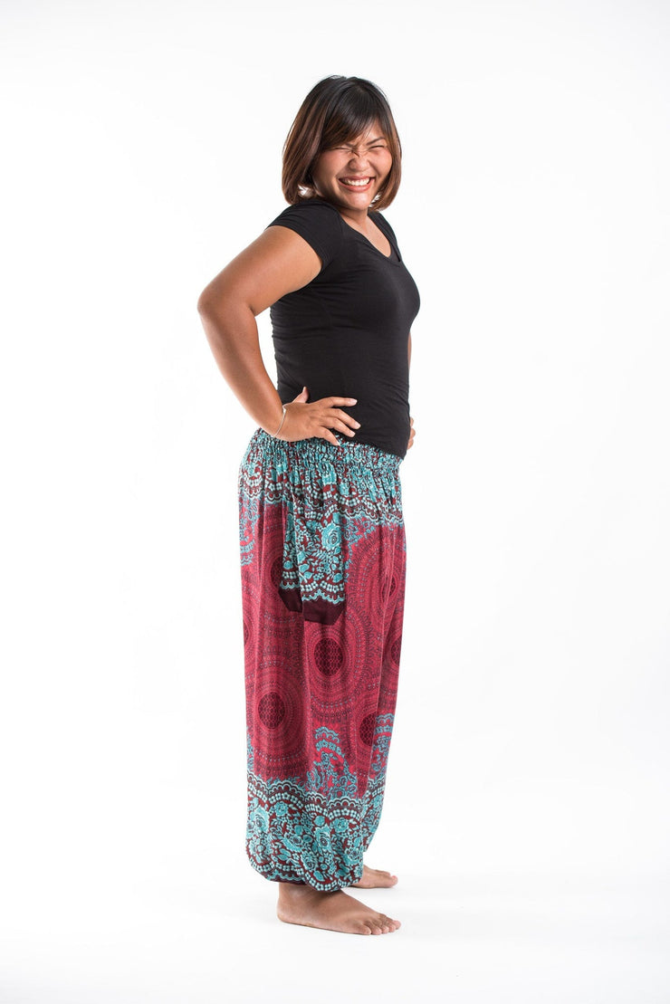 Plus Size Geometric Mandalas Women's Harem Pants in Red