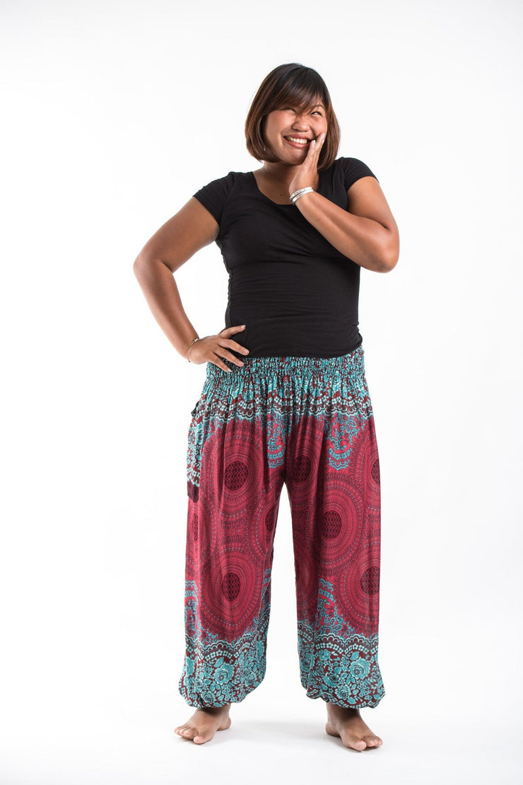 Plus Size Geometric Mandalas Women's Harem Pants in Red