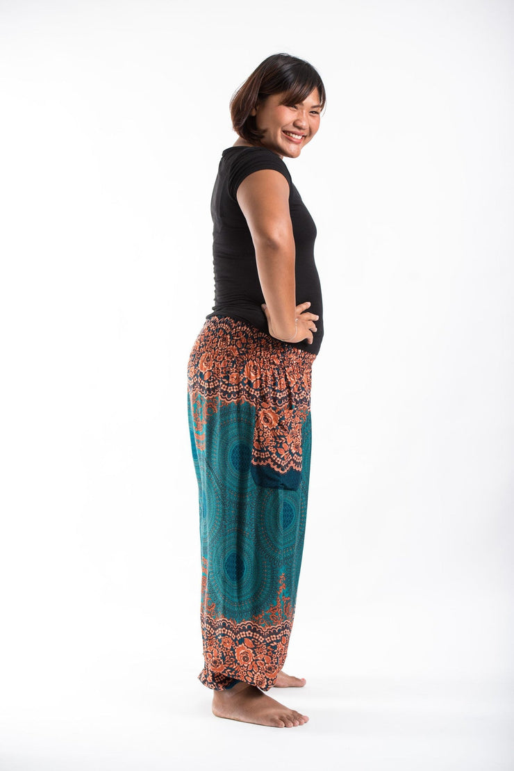 Plus Size Geometric Mandalas Women's Harem Pants in Turquoise