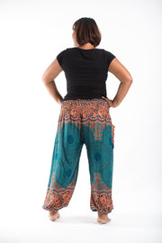 Plus Size Geometric Mandalas Women's Harem Pants in Turquoise