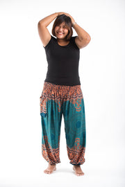 Plus Size Geometric Mandalas Women's Harem Pants in Turquoise