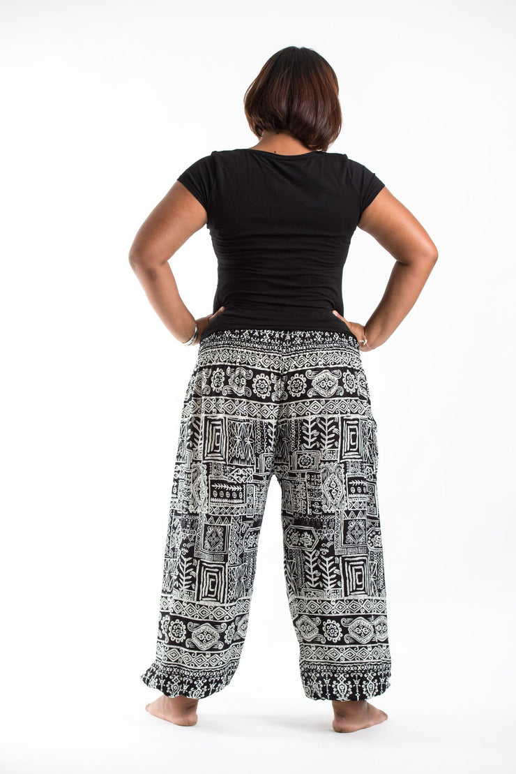 Plus Size Tribal Prints Women's Harem Pants in Black