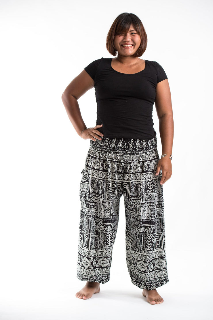 Plus Size Tribal Prints Women's Harem Pants in Black